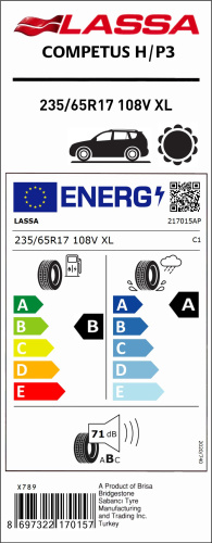 Автомобильные шины Lassa Competus H/P 3  235/65R17 108V