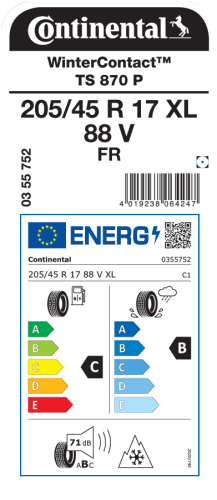Автомобильные шины Continental WinterContact TS 870 P 205/45R17 88V XL