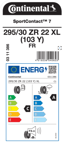 Автомобильные шины Continental SportContact 7 295/30R22 103Y