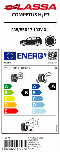 Автомобильные шины Lassa Competus H/P 3 235/55 R17 103V