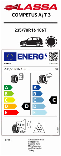 Автомобильные шины Lassa Competus A/T 3  235/70R16 106T