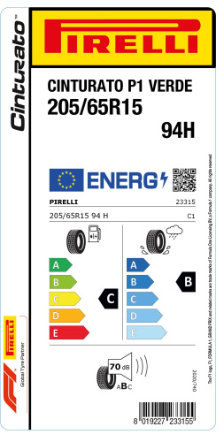 Автомобильные шины
 
Pirelli
 
Cinturato P1
 
205/65 R15 94H