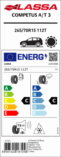 Автомобильные шины Lassa Competus A/T 3 265/70 R15 112T