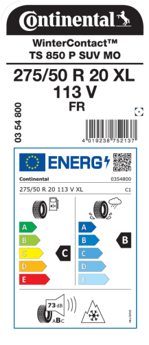 Автомобильные шины Continental WinterContact TS 850 P SUV 275/50R20 113V