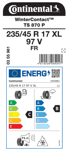 Автомобильные шины Continental WinterContact TS 870 P 235/45R17 97V XL