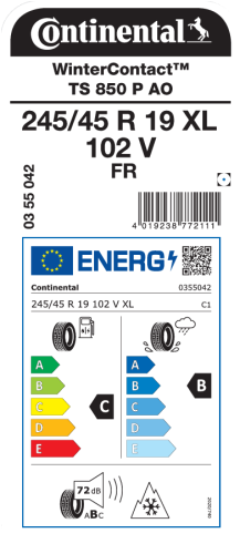 Автомобильные шины Continental WinterContact TS 850 P 245/45R19 102V