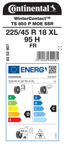 Автомобильные шины Continental WinterContact TS 850 P 225/45R18 95H (run-flat)